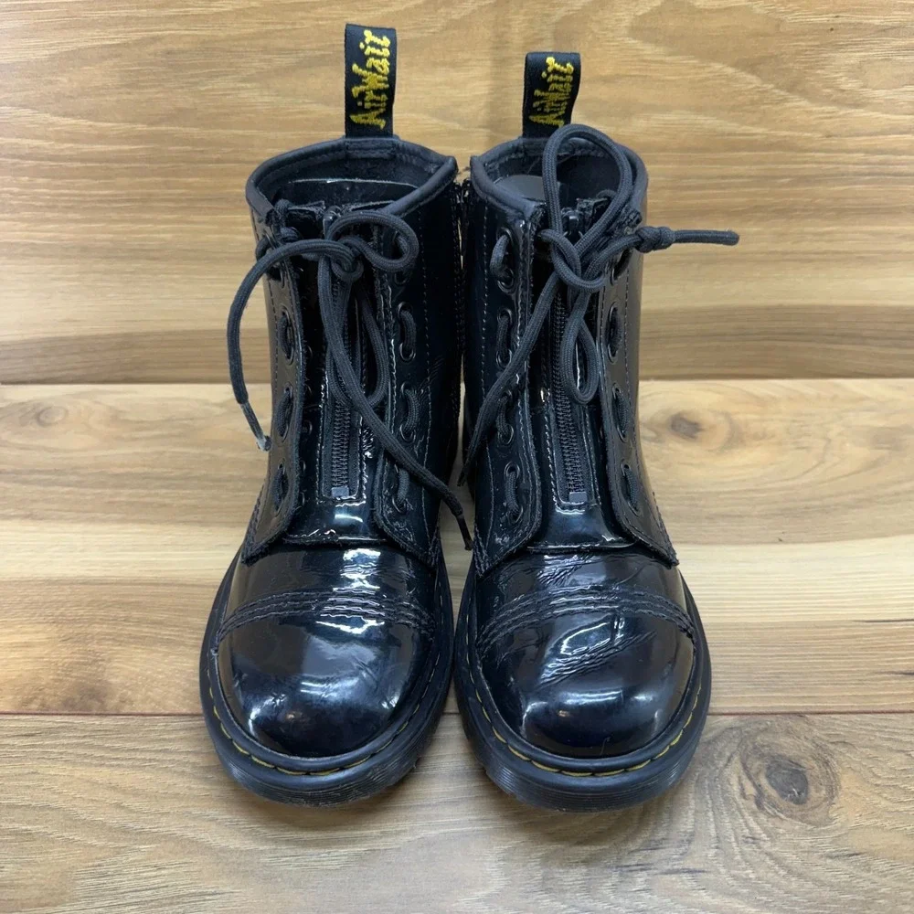Dr Martens Sinclair Bex J Combat Boots Kids 2 EU 33 Black Patent Leather Punk